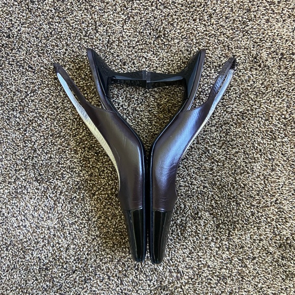 Vintage Bruno Magli Square Toe Slingback Heels Size 9 Brown/Black - Picture 4 of 9